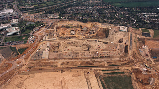 Aerial view of de Havilland campus construction site 